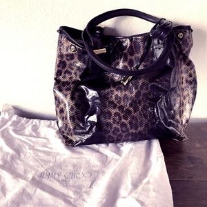 Jimmy Choo Animal Print Cheetah Black Patent Tote